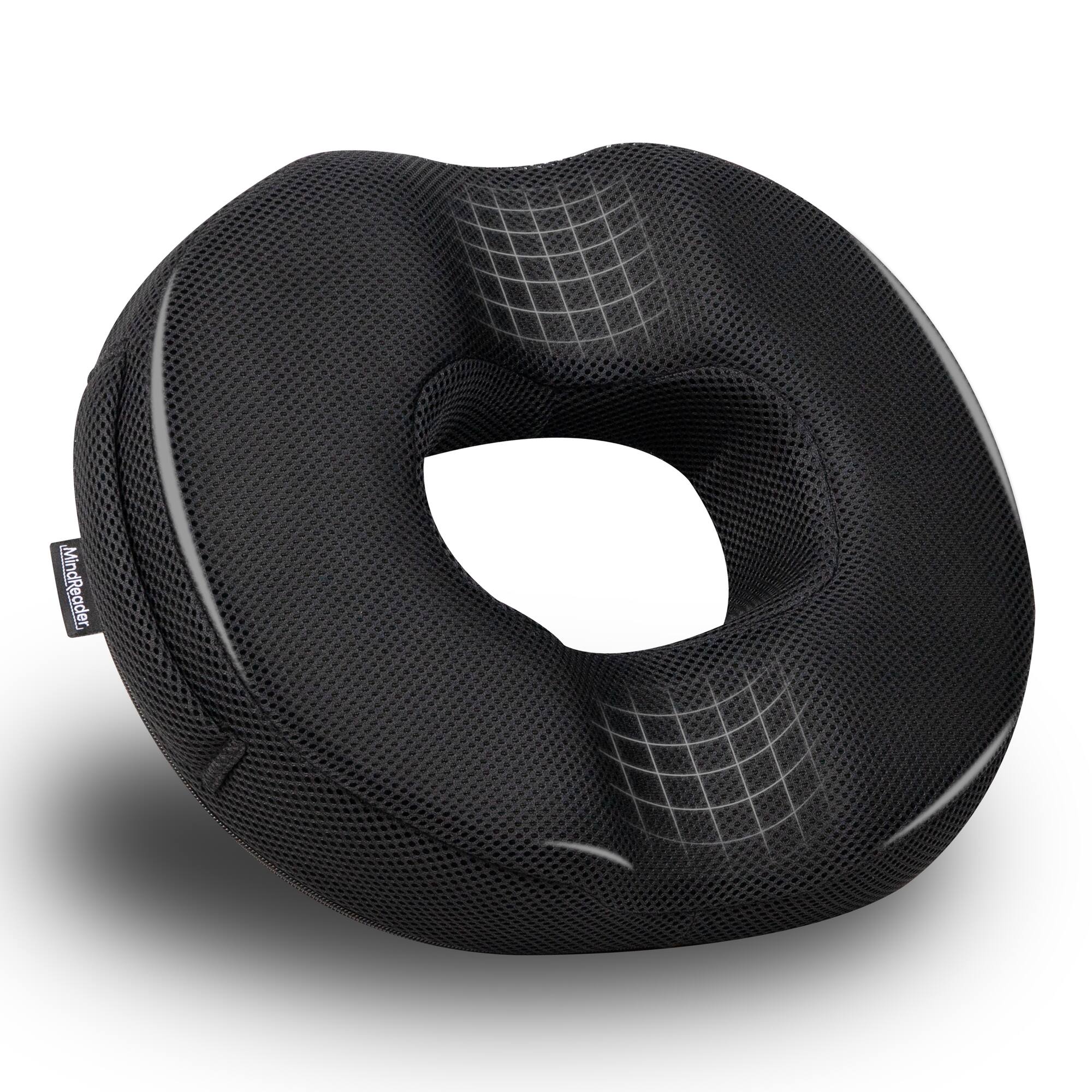 Mind Reader Donut Pillow Seat Cushion with Air-Cloud Technology, Tailbone, Hemorrhoid, Pregnancy Relief, Black